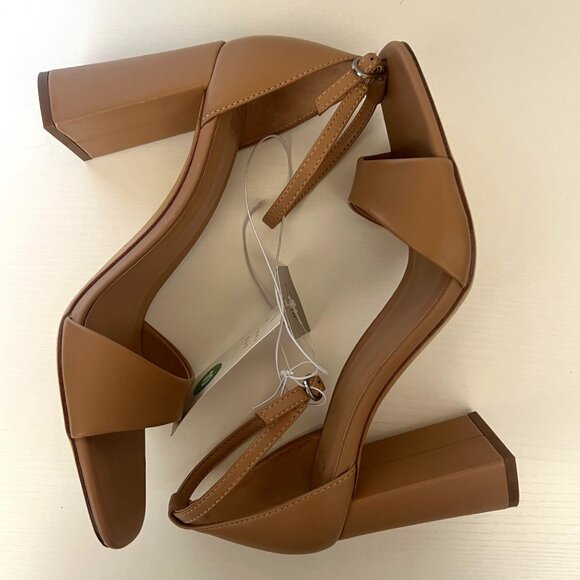 A New Day Tan Block Heel Sandals Ankle Strap & Square Toe Design Size 10 - Picture 3 of 9